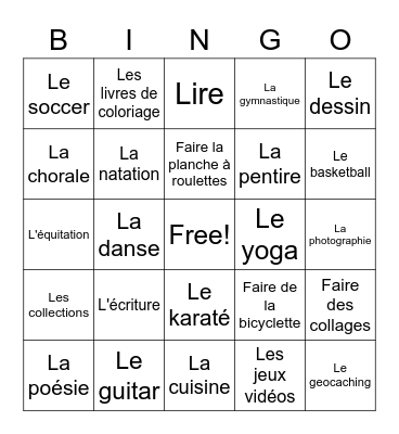 Les passe-temps Bingo Card