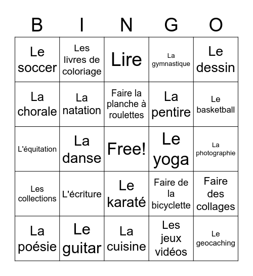Les passe-temps Bingo Card