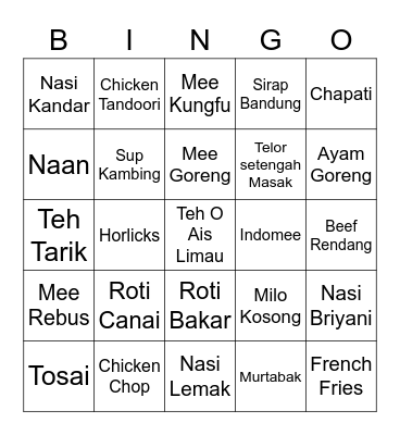 Mamak Food Bingo Card