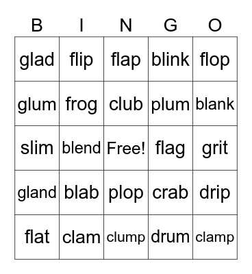 Consonant Blend Bingo Card