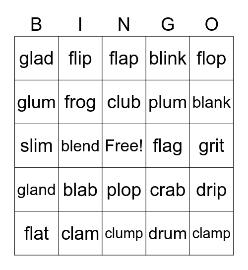 Consonant Blend Bingo Card