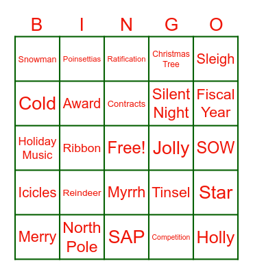 NAF CONTRACTING HOLIDAY BINGO Card