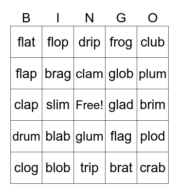 Consonant Blend Bingo Card