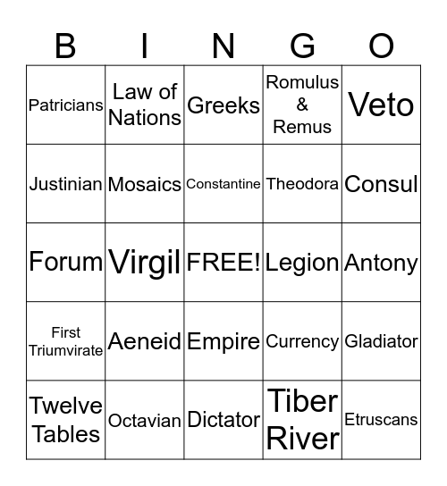 Ancient Rome Bingo Card