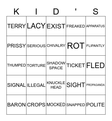 SHADOW Bingo Card