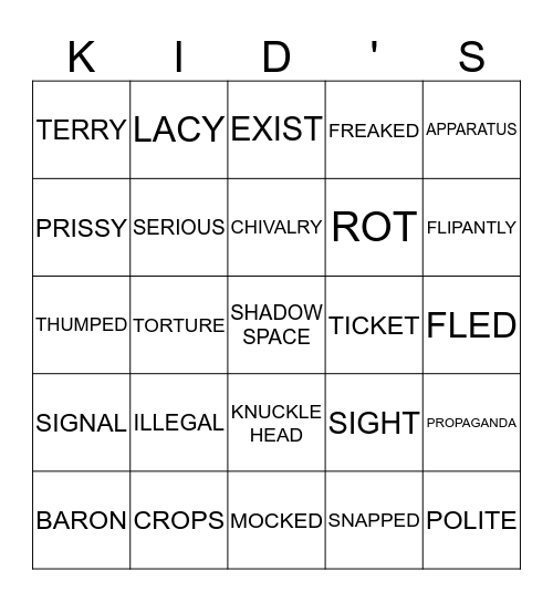 SHADOW Bingo Card