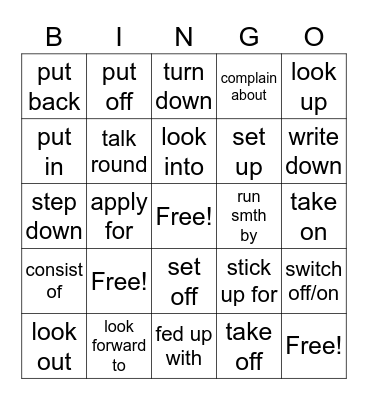 Phrasal Verbs Bingo Card