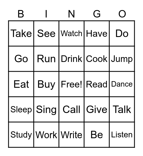 Verbs Bingo Card