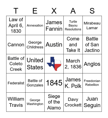 Revolution & Republic Bingo Card