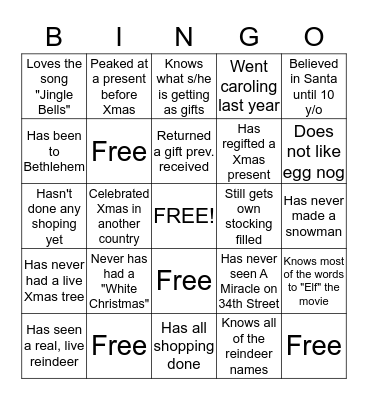 After School at Jain Lane Holiday Party Bingo Card