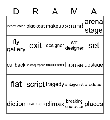 Drama Bingo - 6-8 SOL Vocab Terms Bingo Card