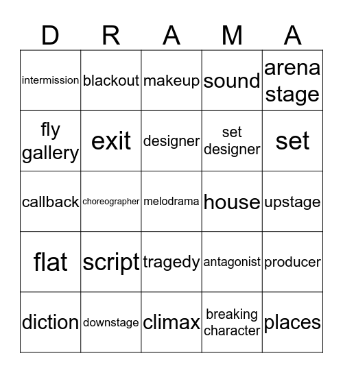 Drama Bingo - 6-8 SOL Vocab Terms Bingo Card