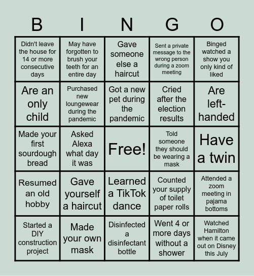 2020 Bingo Card