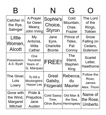 Favorite Novels of Librarians Bingo Card