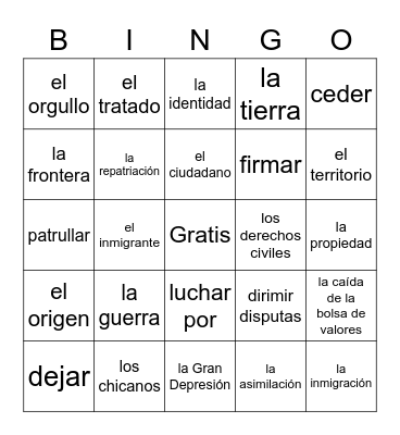 La Inmigración Bingo Card