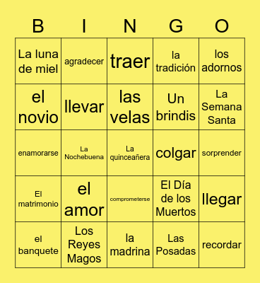List #5 En Español Bingo Card