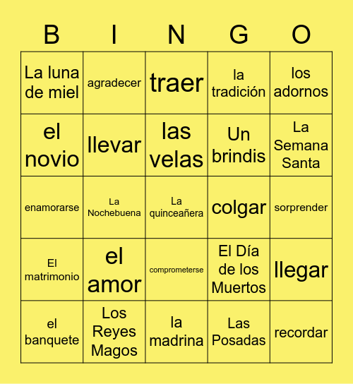 List #5 En Español Bingo Card