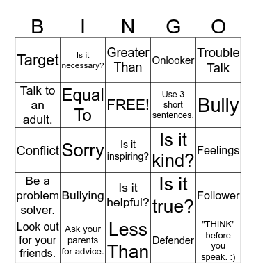 Bully Bingo Card