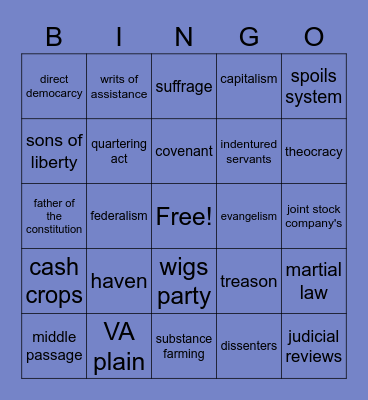 civil war bingo card Bingo Card