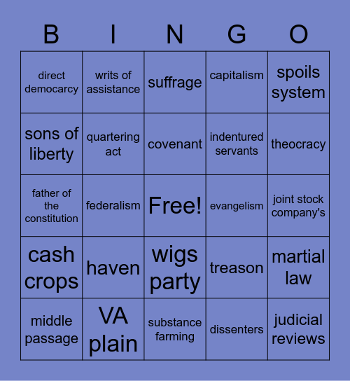 civil war bingo card Bingo Card