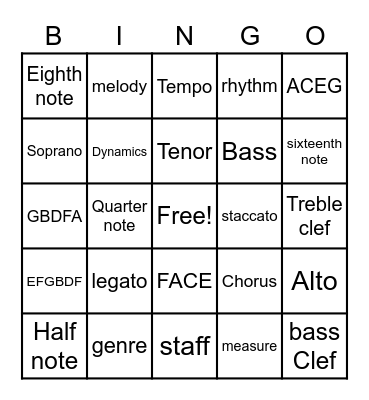 Music Bingo Card