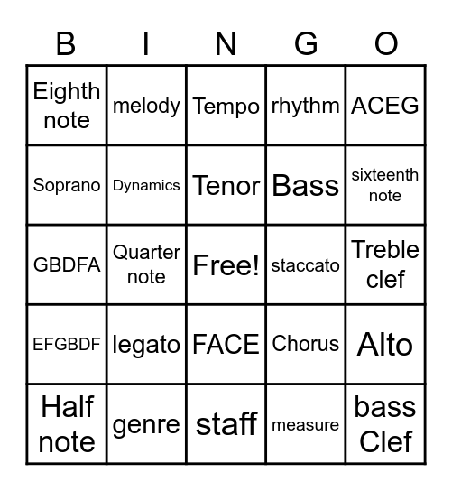 Music Bingo Card