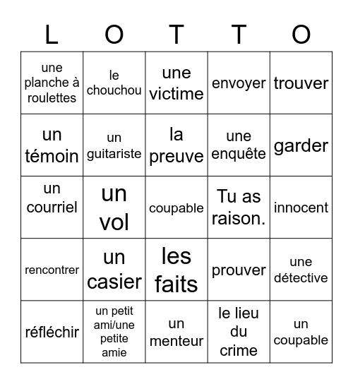 Le crime et les mystères Bingo Card