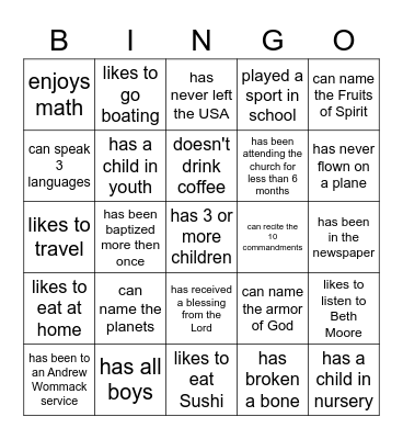 Find Someone Who Bingo Card