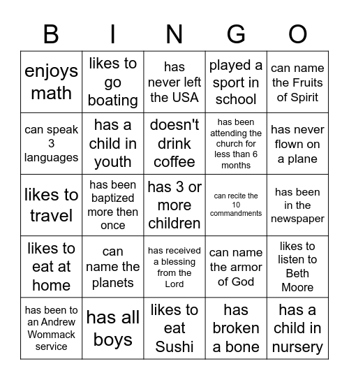 Find Someone Who Bingo Card