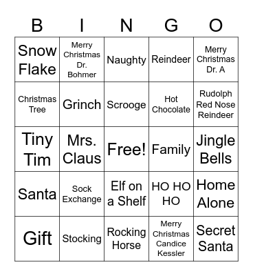 Rankin Christmas Bingo Card