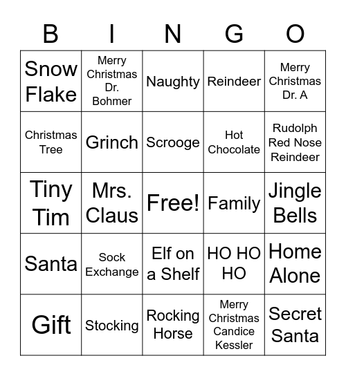 Rankin Christmas Bingo Card