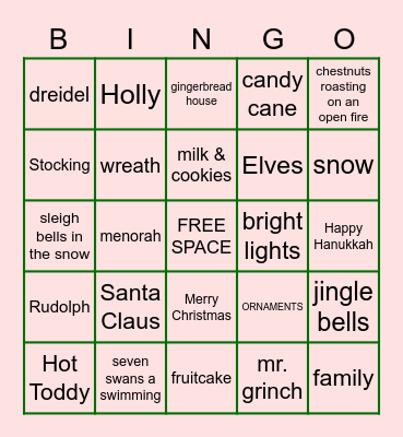 Holiday Bingo 2020 Bingo Card