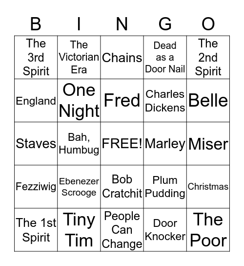 A Christmas Carol by Charles Dickens Bingo Card