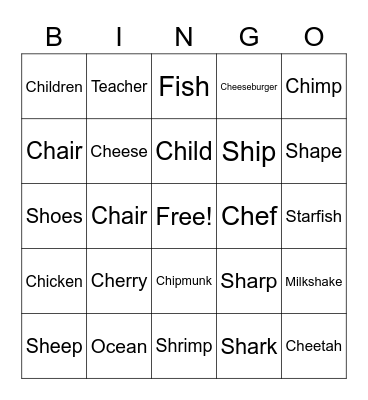 sh & ch Bingo Card