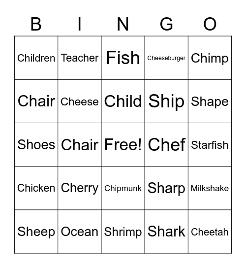 sh & ch Bingo Card