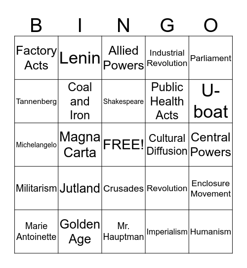 World History Bingo Card