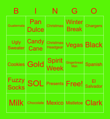 SOL Holiday Bingo Card
