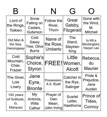 Favorite Novels of Librarians, 2 Bingo Card