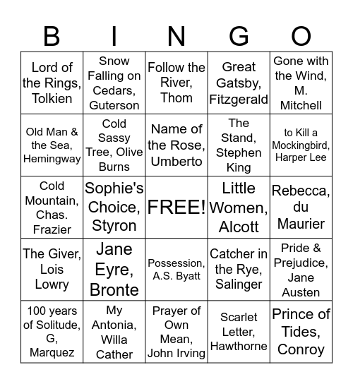 Favorite Novels of Librarians, 2 Bingo Card