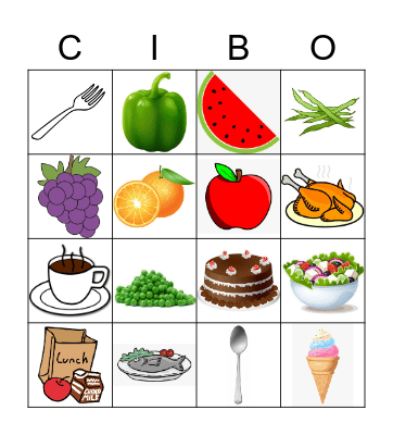 Unit 2 Vocabolario: il cibo Bingo Card