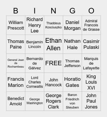 US History Chapter 8 Bingo Card