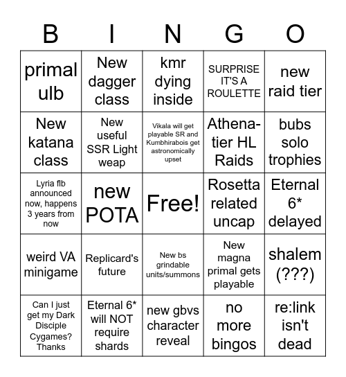 SPAGHETTEA GBFES 2020 BINGO Card