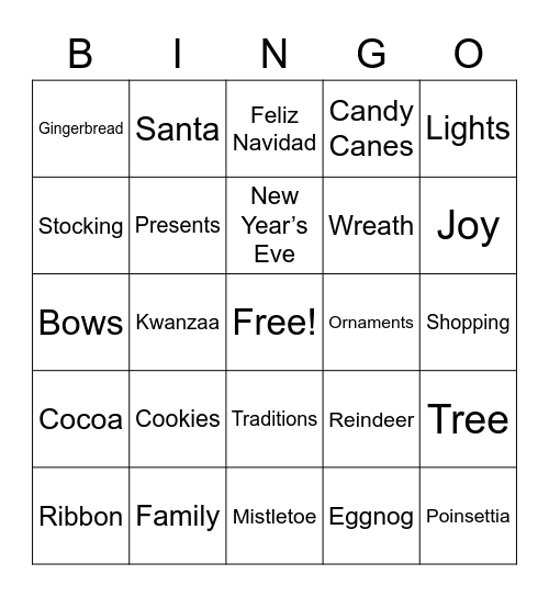 Holiday Bingo Card