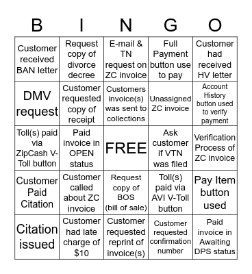VPS Bingo Card