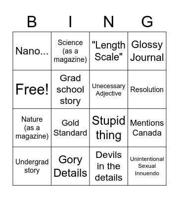 Last Class Bingo Card