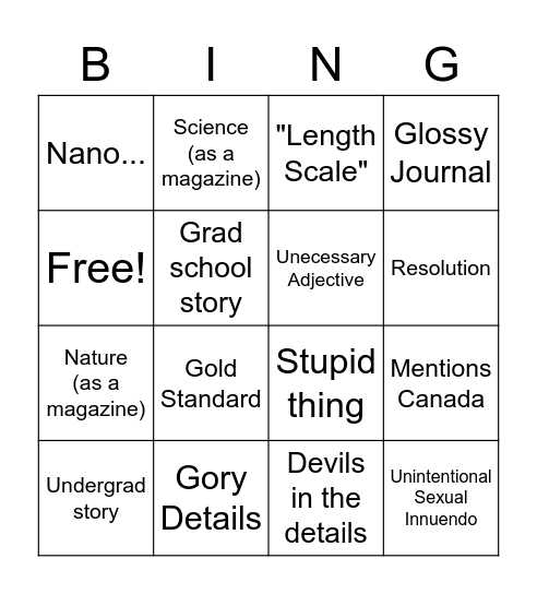 Last Class Bingo Card