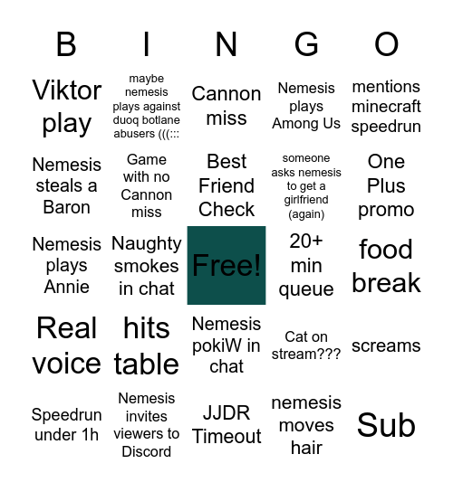 Untitled Bingo Card