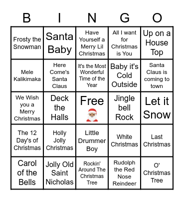 Holiday Music Bingo Card