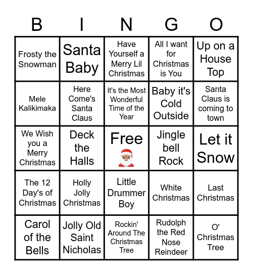 Holiday Music Bingo Card