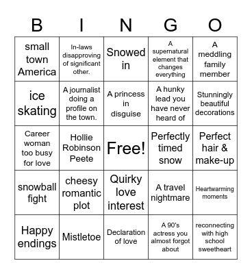 Hallmark Movies Bingo Card